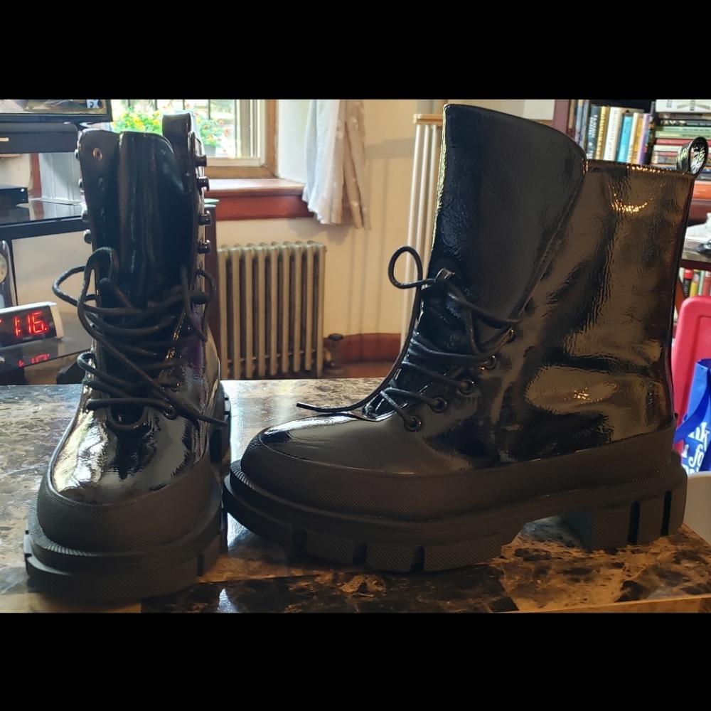 Patent leather matte black boots